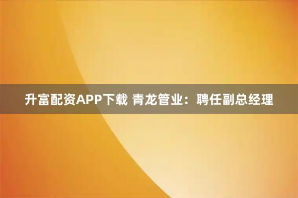 升富配资APP下载 青龙管业：聘任副总经理